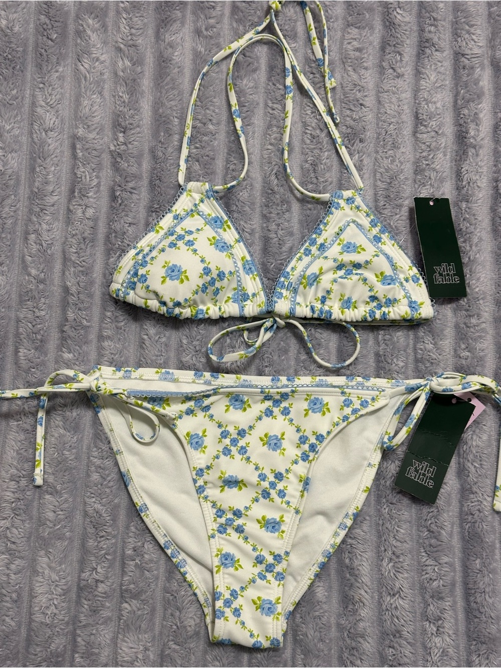 Wild Fable Floral String Bikini Set — Blue & White — Size S (4–6) — NWT